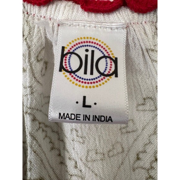 Bila Women's Boho Sleeveless Red & White Paisley Tunic Top, Large - Picture 7 of 8